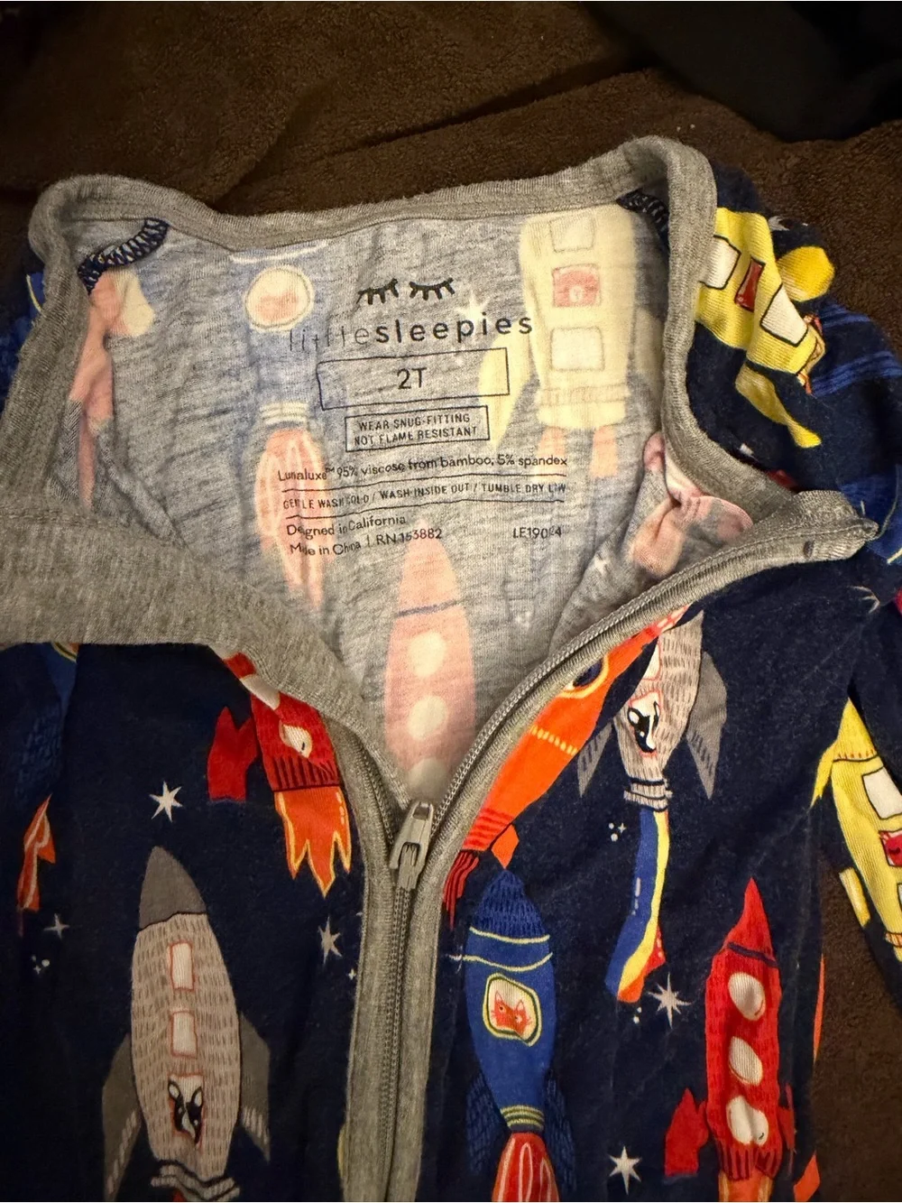 Little Sleepies Navy Rocket-Print Footie with Gray Trim